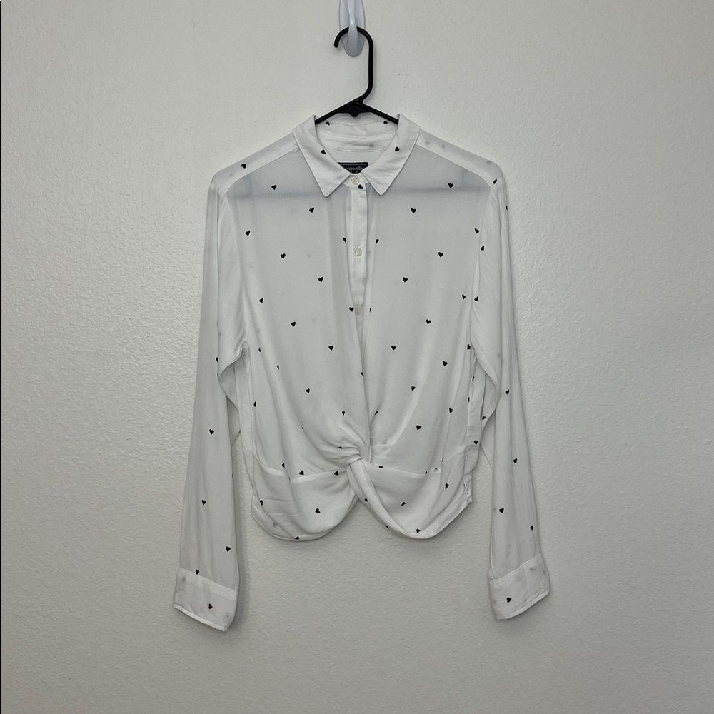 Abercrombie & Fitch Women's White Long Sleeve Twist waist Blouse ditsy heart S